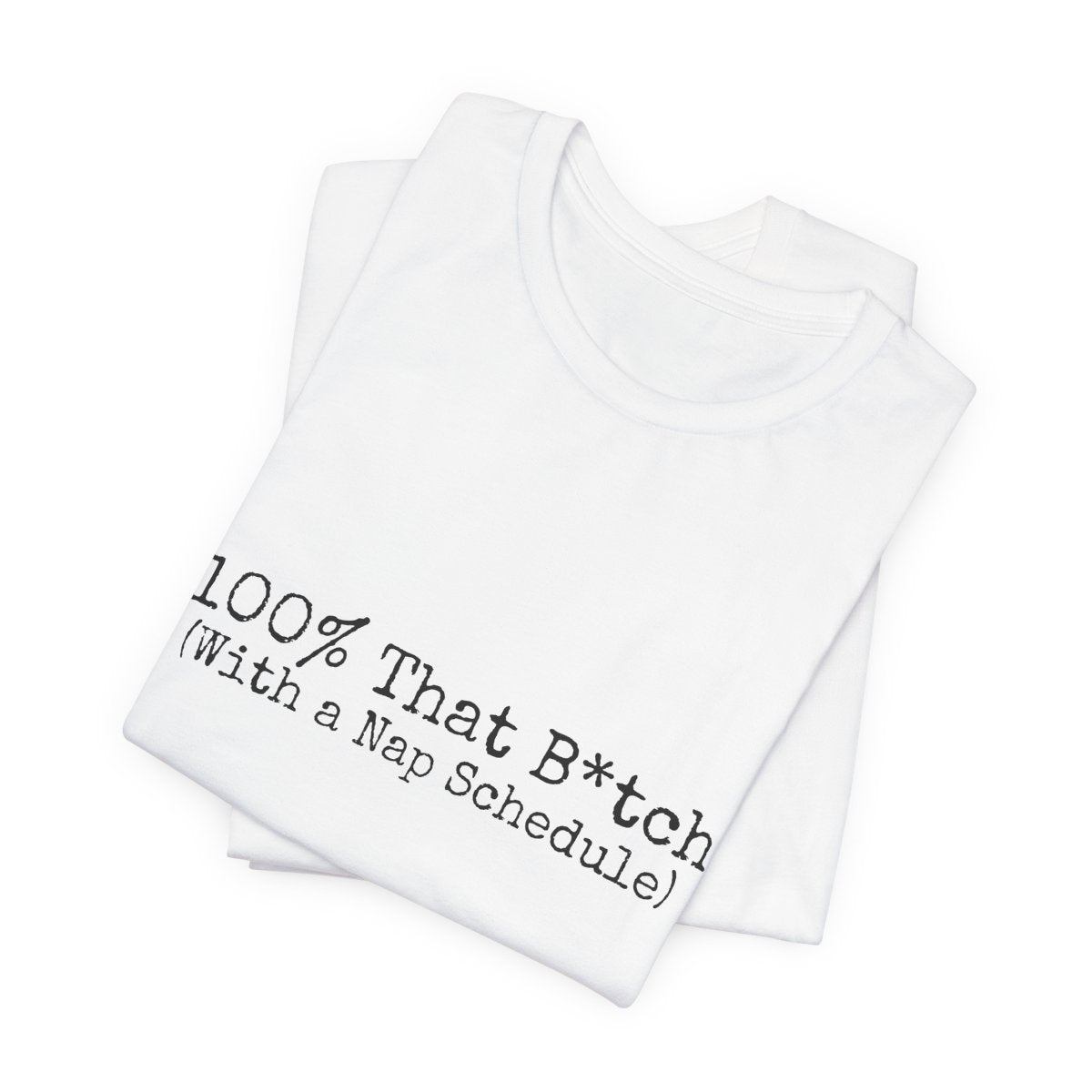 White tank top with black text on a white background