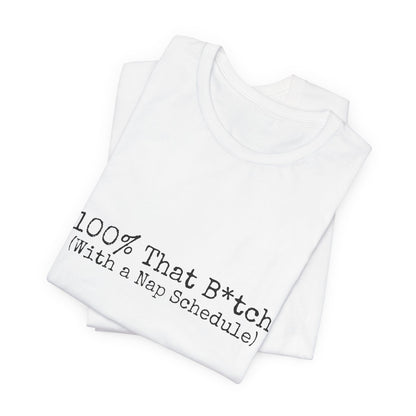 White tank top with black text on a white background