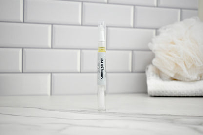 Clingy Stylus Pen on a bathroom counter with white tiles in the background