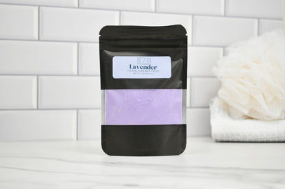 Black packaging of lavender product on a white background