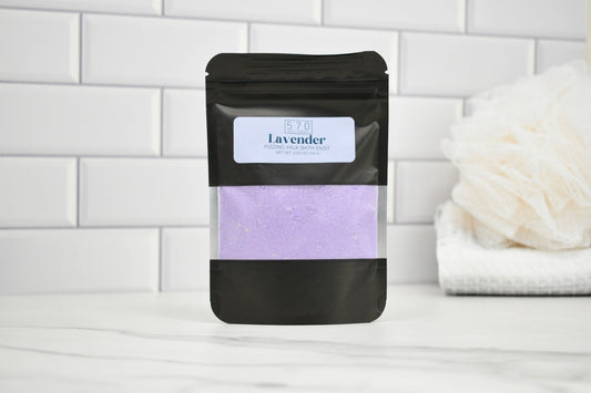 Black packaging of lavender product on a white background